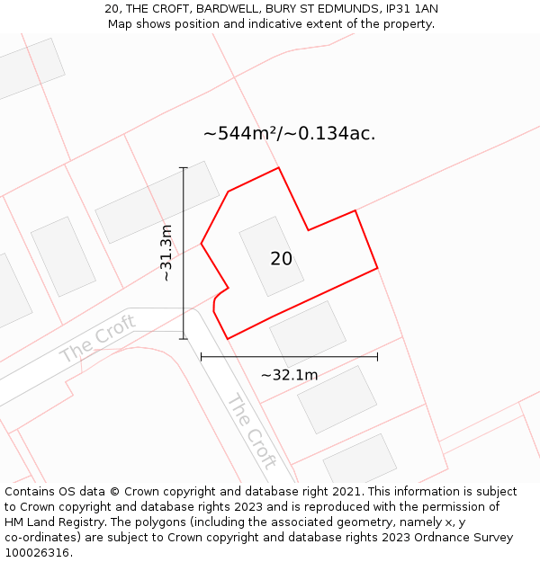 20, THE CROFT, BARDWELL, BURY ST EDMUNDS, IP31 1AN: Plot and title map