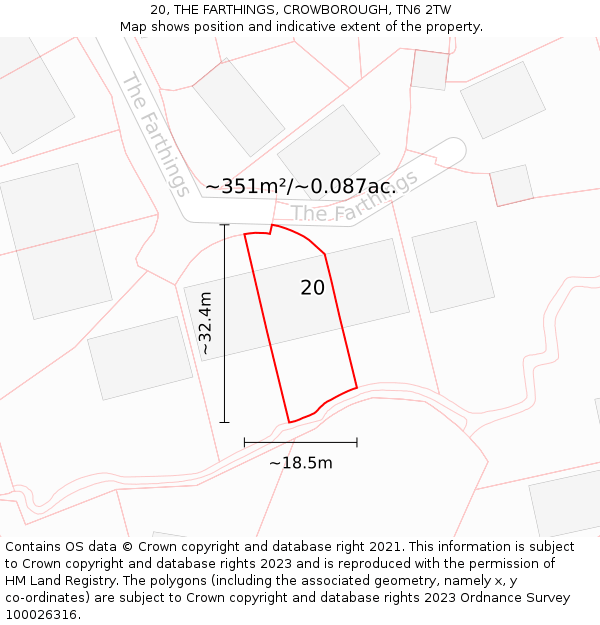 20, THE FARTHINGS, CROWBOROUGH, TN6 2TW: Plot and title map