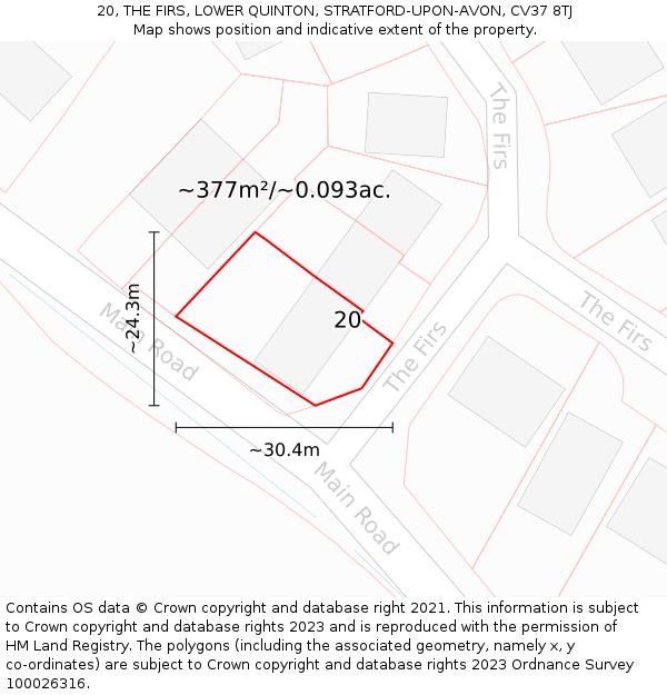 20, THE FIRS, LOWER QUINTON, STRATFORD-UPON-AVON, CV37 8TJ: Plot and title map