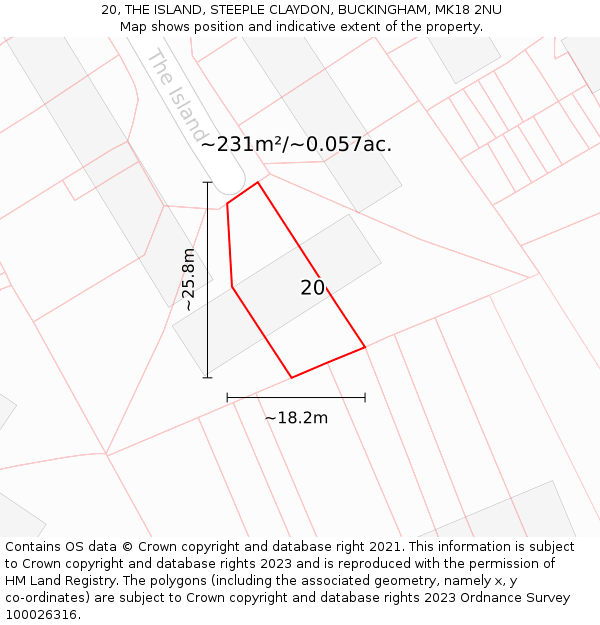 20, THE ISLAND, STEEPLE CLAYDON, BUCKINGHAM, MK18 2NU: Plot and title map