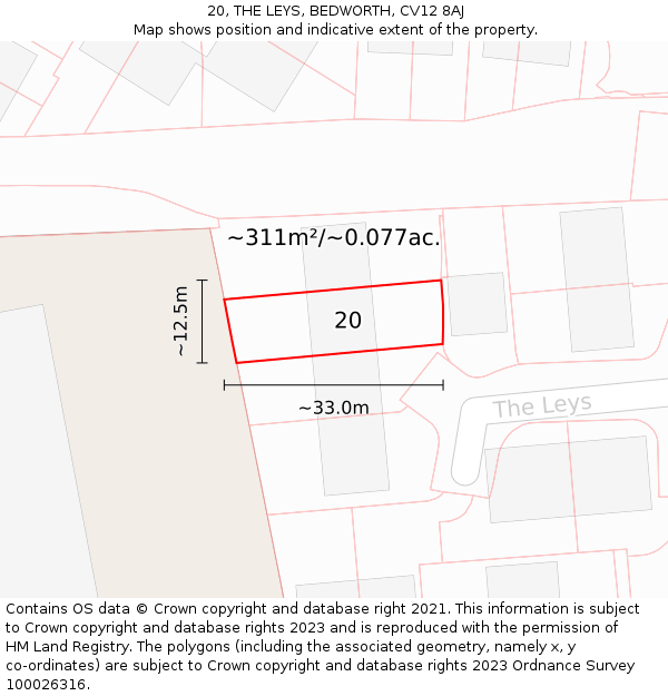 20, THE LEYS, BEDWORTH, CV12 8AJ: Plot and title map