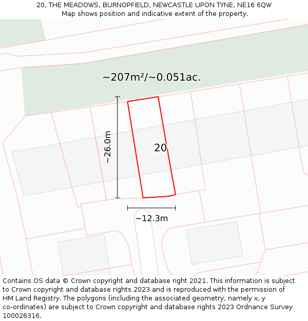 20, THE MEADOWS, BURNOPFIELD, NEWCASTLE UPON TYNE, NE16 6QW: Plot and title map