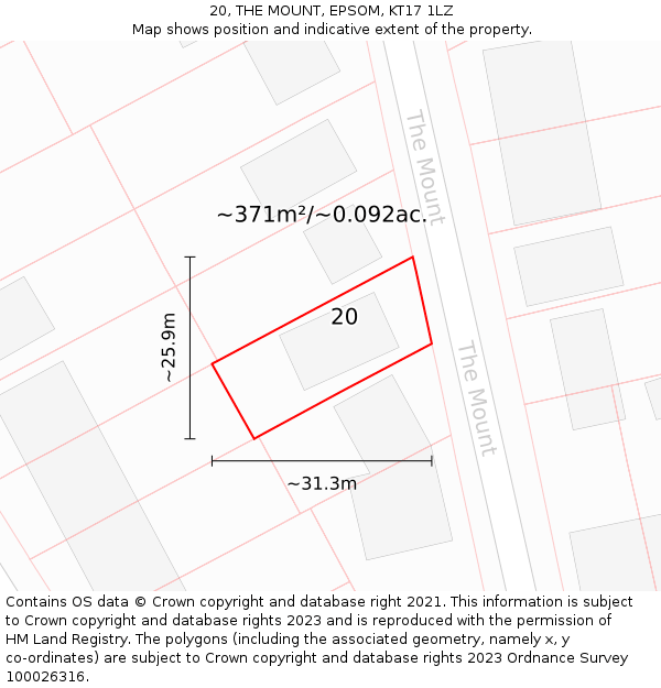 20, THE MOUNT, EPSOM, KT17 1LZ: Plot and title map