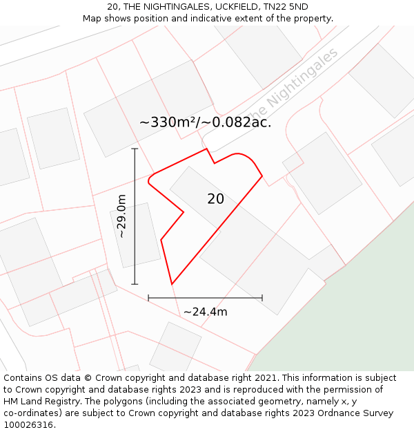 20, THE NIGHTINGALES, UCKFIELD, TN22 5ND: Plot and title map