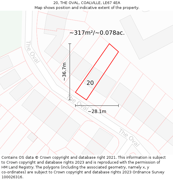 20, THE OVAL, COALVILLE, LE67 4EA: Plot and title map