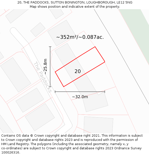 20, THE PADDOCKS, SUTTON BONINGTON, LOUGHBOROUGH, LE12 5NG: Plot and title map