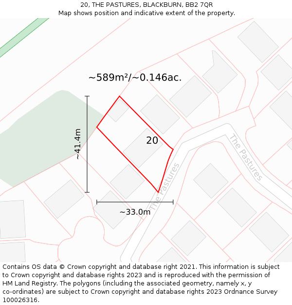 20, THE PASTURES, BLACKBURN, BB2 7QR: Plot and title map