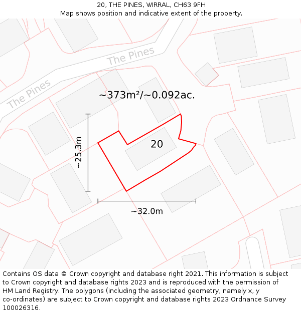 20, THE PINES, WIRRAL, CH63 9FH: Plot and title map