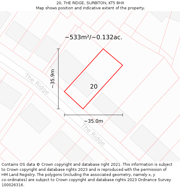 20, THE RIDGE, SURBITON, KT5 8HX: Plot and title map