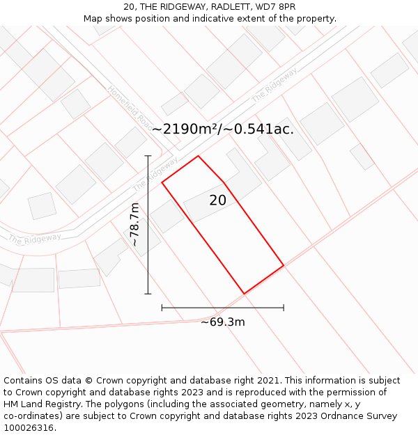 20, THE RIDGEWAY, RADLETT, WD7 8PR: Plot and title map