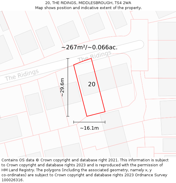 20, THE RIDINGS, MIDDLESBROUGH, TS4 2WA: Plot and title map