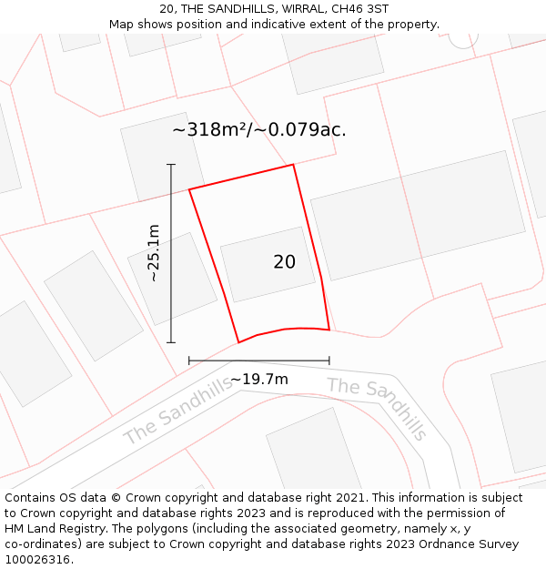 20, THE SANDHILLS, WIRRAL, CH46 3ST: Plot and title map