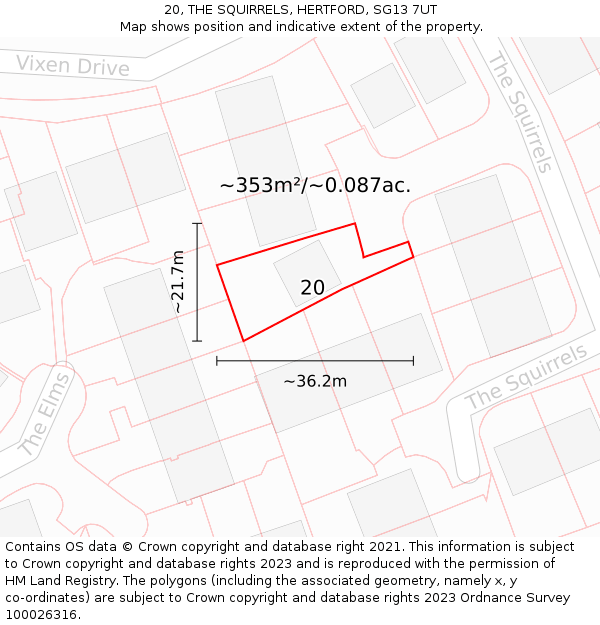 20, THE SQUIRRELS, HERTFORD, SG13 7UT: Plot and title map