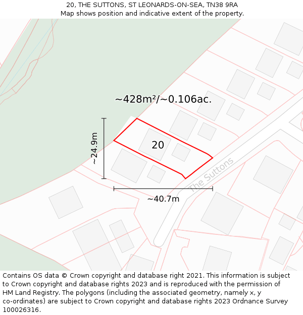 20, THE SUTTONS, ST LEONARDS-ON-SEA, TN38 9RA: Plot and title map