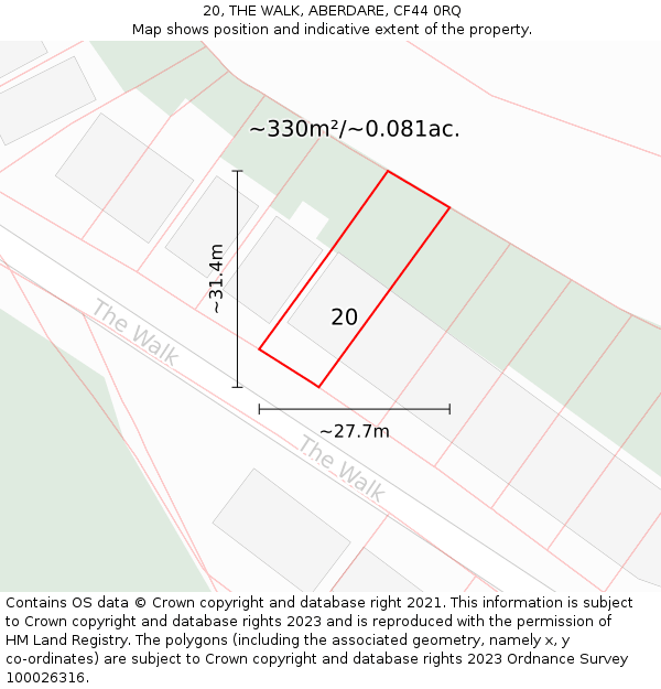 20, THE WALK, ABERDARE, CF44 0RQ: Plot and title map