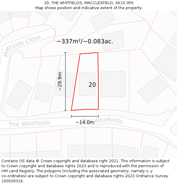 20, THE WHITFIELDS, MACCLESFIELD, SK10 3PX: Plot and title map