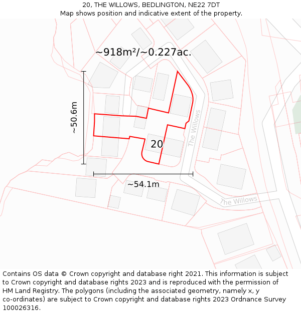 20, THE WILLOWS, BEDLINGTON, NE22 7DT: Plot and title map