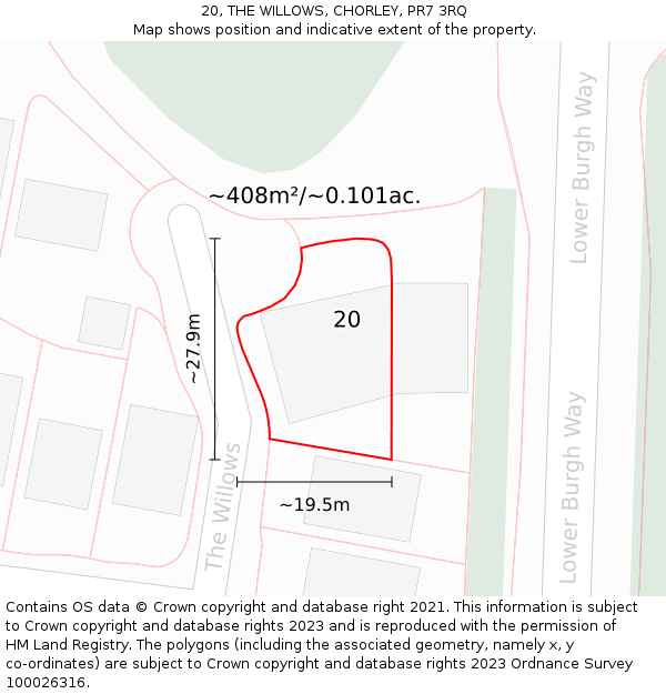 20, THE WILLOWS, CHORLEY, PR7 3RQ: Plot and title map