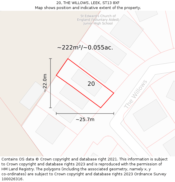 20, THE WILLOWS, LEEK, ST13 8XF: Plot and title map