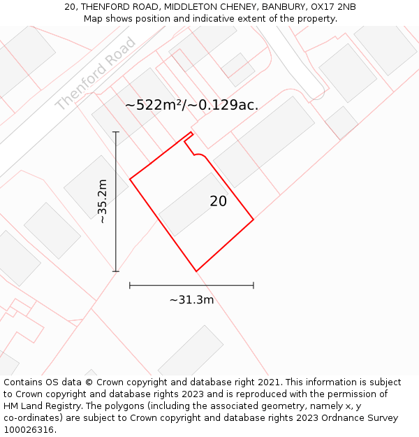 20, THENFORD ROAD, MIDDLETON CHENEY, BANBURY, OX17 2NB: Plot and title map