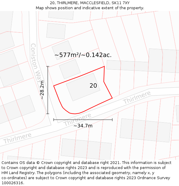 20, THIRLMERE, MACCLESFIELD, SK11 7XY: Plot and title map