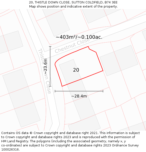 20, THISTLE DOWN CLOSE, SUTTON COLDFIELD, B74 3EE: Plot and title map