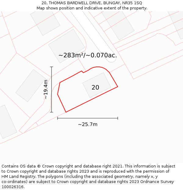 20, THOMAS BARDWELL DRIVE, BUNGAY, NR35 1SQ: Plot and title map