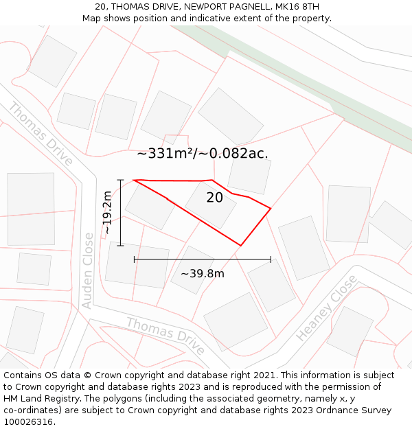 20, THOMAS DRIVE, NEWPORT PAGNELL, MK16 8TH: Plot and title map