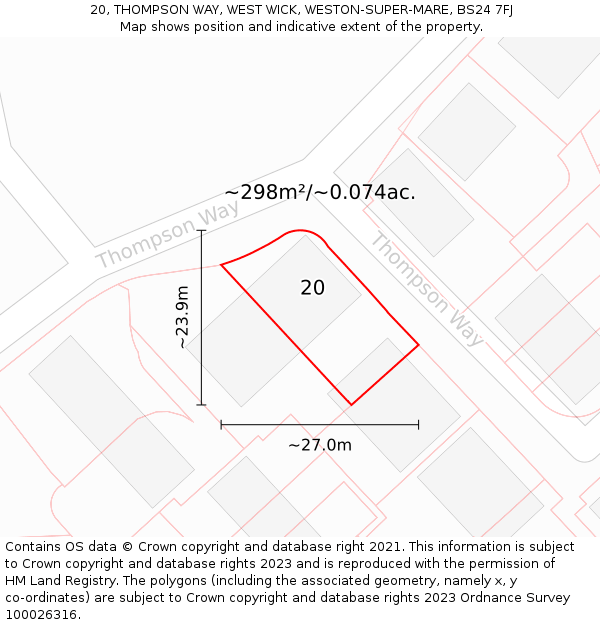 20, THOMPSON WAY, WEST WICK, WESTON-SUPER-MARE, BS24 7FJ: Plot and title map