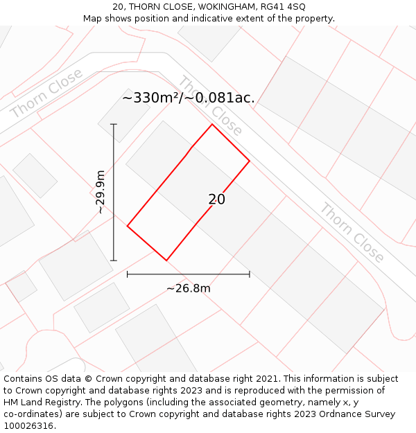 20, THORN CLOSE, WOKINGHAM, RG41 4SQ: Plot and title map