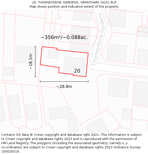 20, THORNEYDENE GARDENS, GRANTHAM, NG31 8UF: Plot and title map