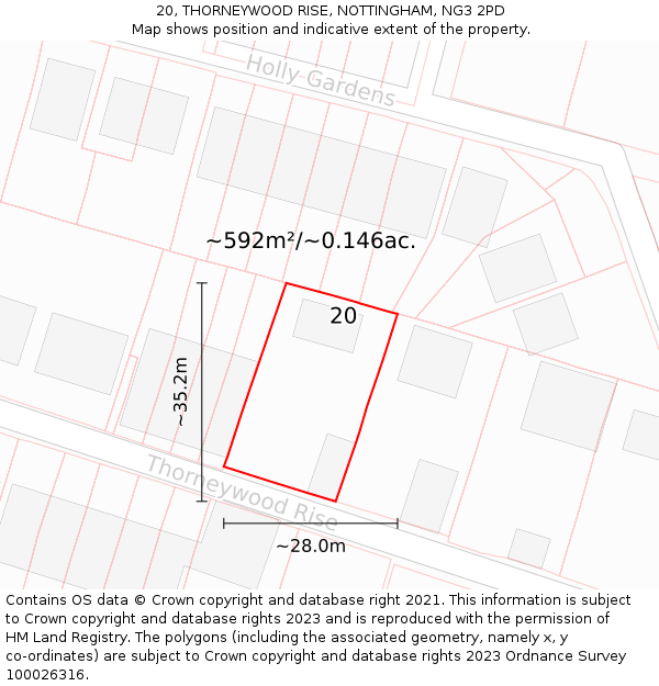 20, THORNEYWOOD RISE, NOTTINGHAM, NG3 2PD: Plot and title map