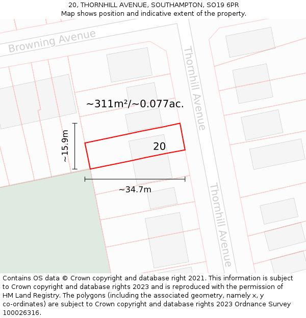 20, THORNHILL AVENUE, SOUTHAMPTON, SO19 6PR: Plot and title map