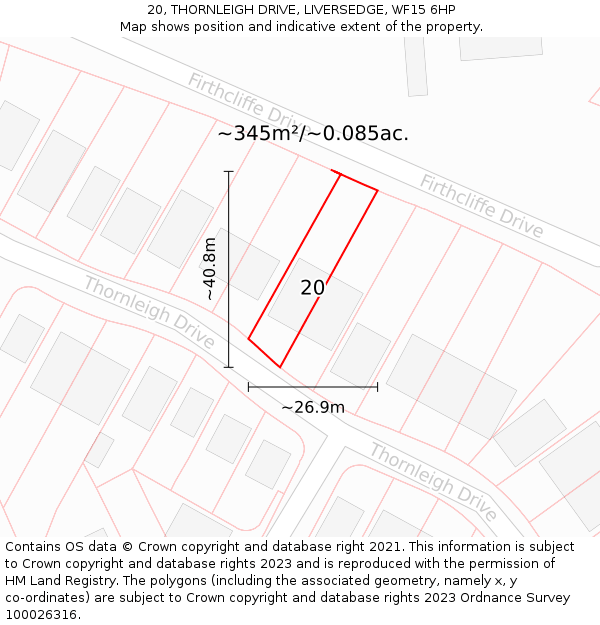 20, THORNLEIGH DRIVE, LIVERSEDGE, WF15 6HP: Plot and title map