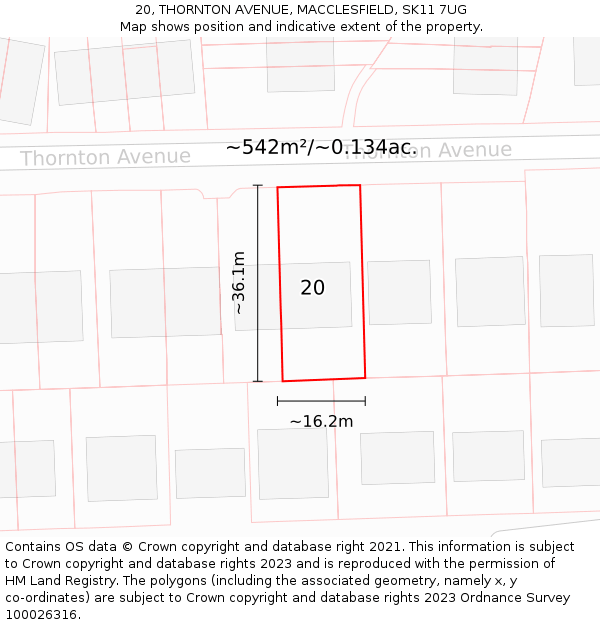 20, THORNTON AVENUE, MACCLESFIELD, SK11 7UG: Plot and title map