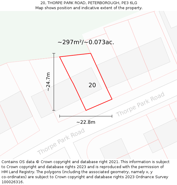 20, THORPE PARK ROAD, PETERBOROUGH, PE3 6LG: Plot and title map