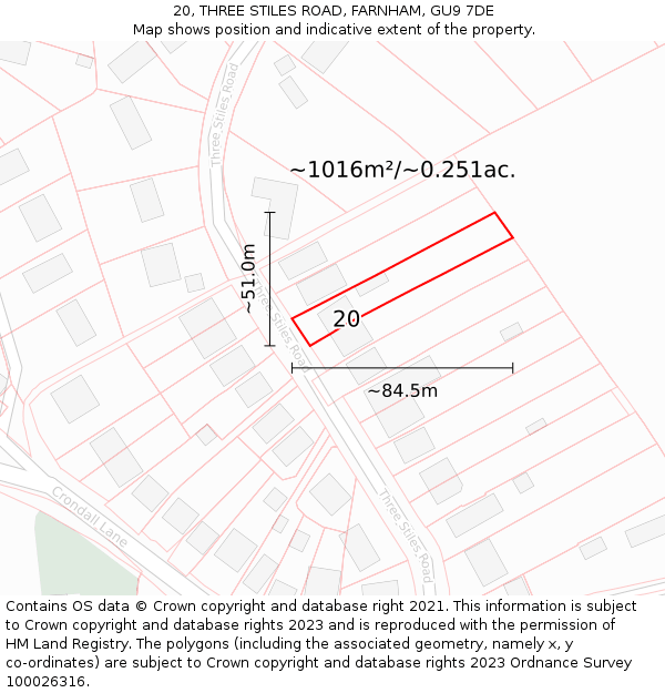 20, THREE STILES ROAD, FARNHAM, GU9 7DE: Plot and title map