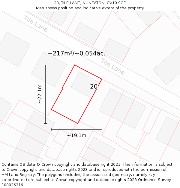 20, TILE LANE, NUNEATON, CV10 9GD: Plot and title map