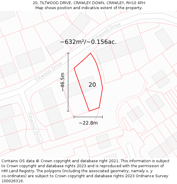 20, TILTWOOD DRIVE, CRAWLEY DOWN, CRAWLEY, RH10 4PH: Plot and title map