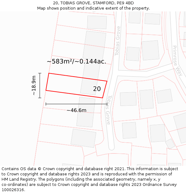 20, TOBIAS GROVE, STAMFORD, PE9 4BD: Plot and title map