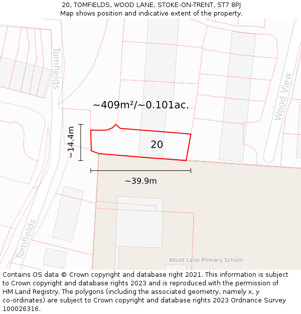 20, TOMFIELDS, WOOD LANE, STOKE-ON-TRENT, ST7 8PJ: Plot and title map