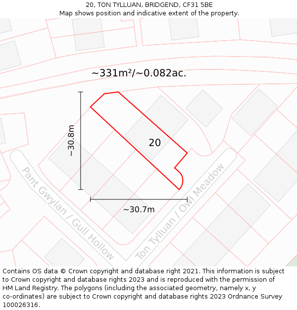 20, TON TYLLUAN, BRIDGEND, CF31 5BE: Plot and title map