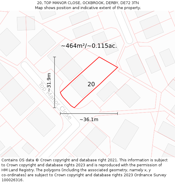 20, TOP MANOR CLOSE, OCKBROOK, DERBY, DE72 3TN: Plot and title map