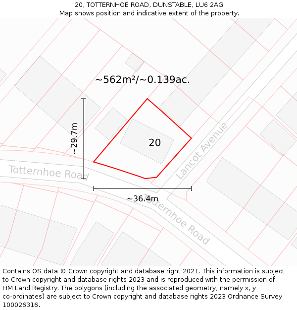 20, TOTTERNHOE ROAD, DUNSTABLE, LU6 2AG: Plot and title map