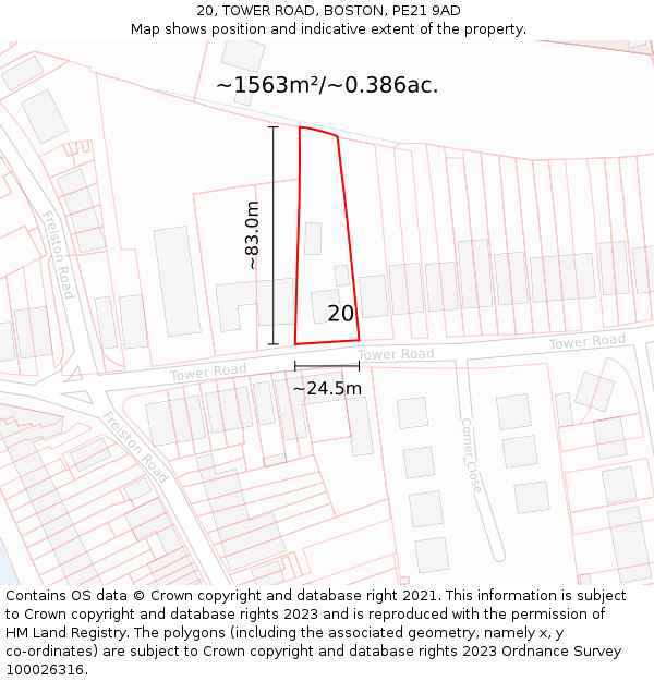 20, TOWER ROAD, BOSTON, PE21 9AD: Plot and title map