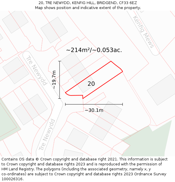 20, TRE NEWYDD, KENFIG HILL, BRIDGEND, CF33 6EZ: Plot and title map