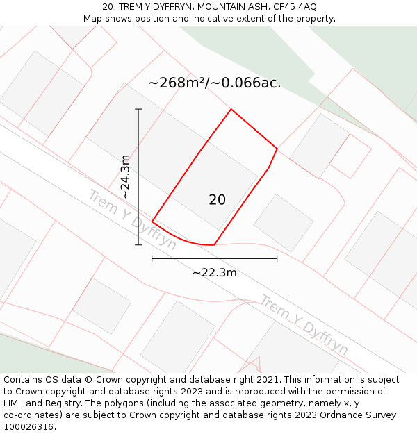 20, TREM Y DYFFRYN, MOUNTAIN ASH, CF45 4AQ: Plot and title map