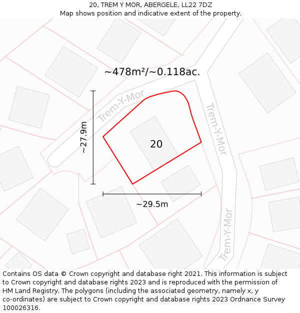 20, TREM Y MOR, ABERGELE, LL22 7DZ: Plot and title map