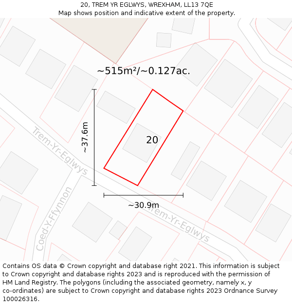 20, TREM YR EGLWYS, WREXHAM, LL13 7QE: Plot and title map