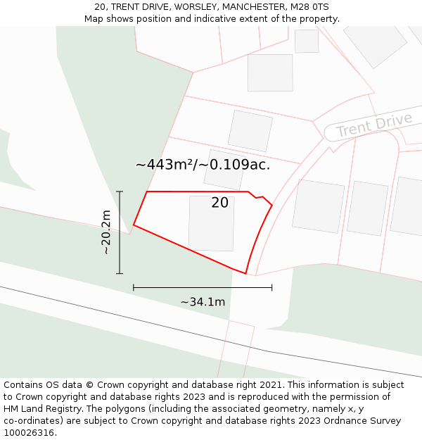 20, TRENT DRIVE, WORSLEY, MANCHESTER, M28 0TS: Plot and title map